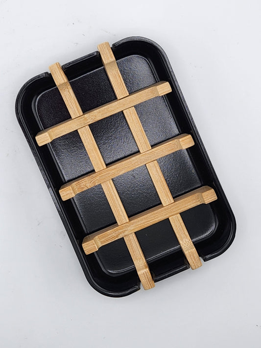 Soap Dish - Bamboo Fiber and Bamboo Wood Insert - Black