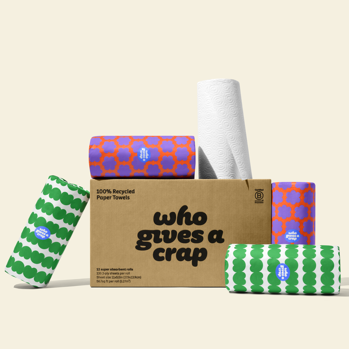 100% Recycled Paper Towels - 12 rolls