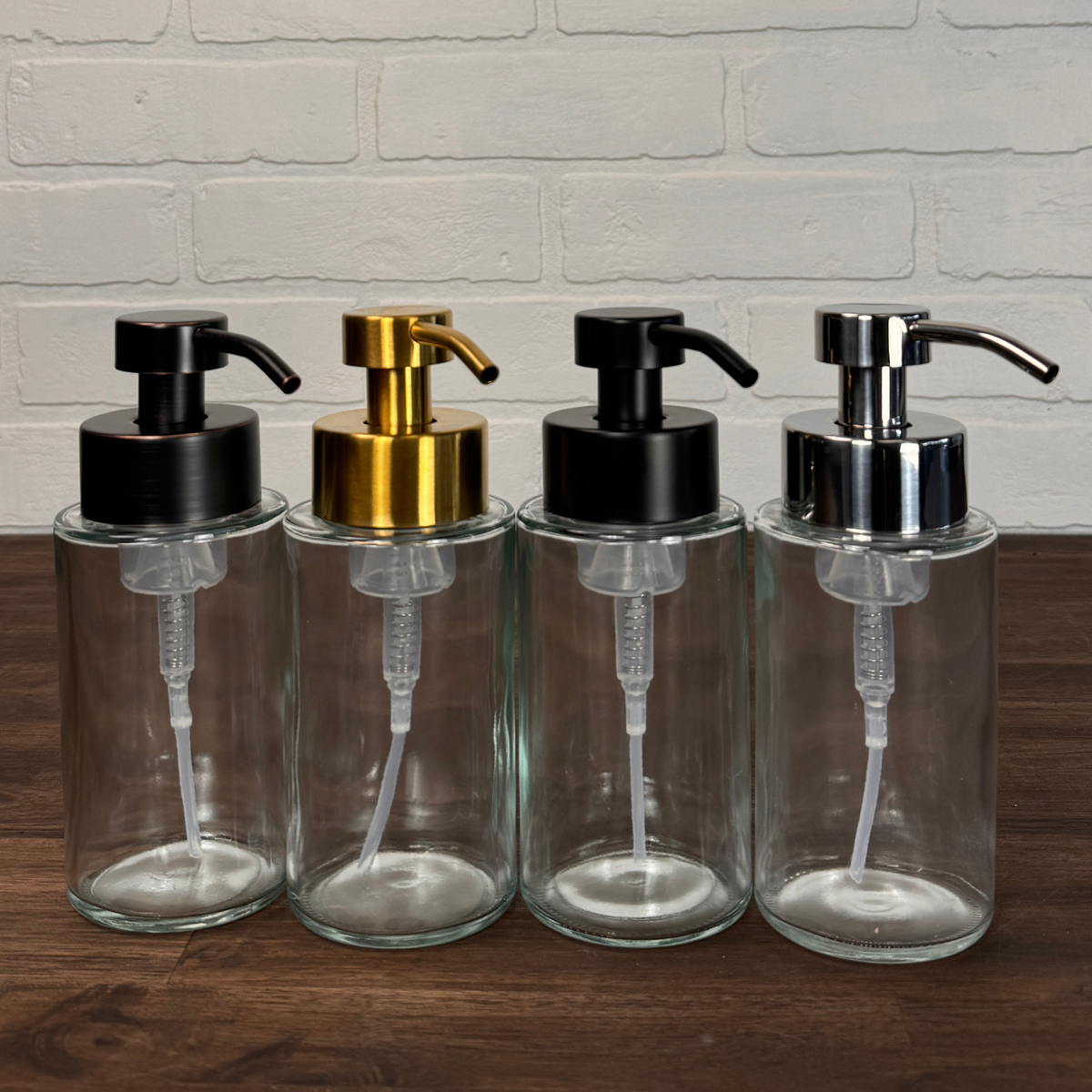 Farmhouse Foaming Glass Soap Dispenser w/ metal pumps
