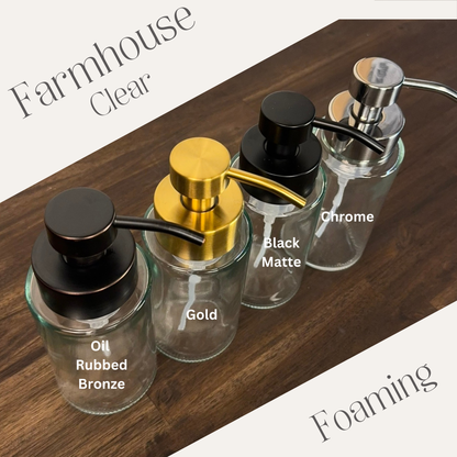 Farmhouse Foaming Glass Soap Dispenser w/ metal pumps